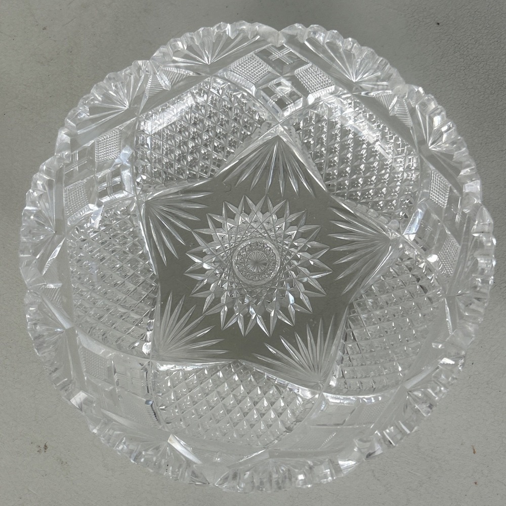 Antique American Brilliant Deep Cut Crystal Scalloped Edge Bowl 8"
